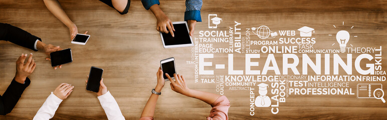 E-learning and Online Education for Student and University Concept. Graphic interface showing...