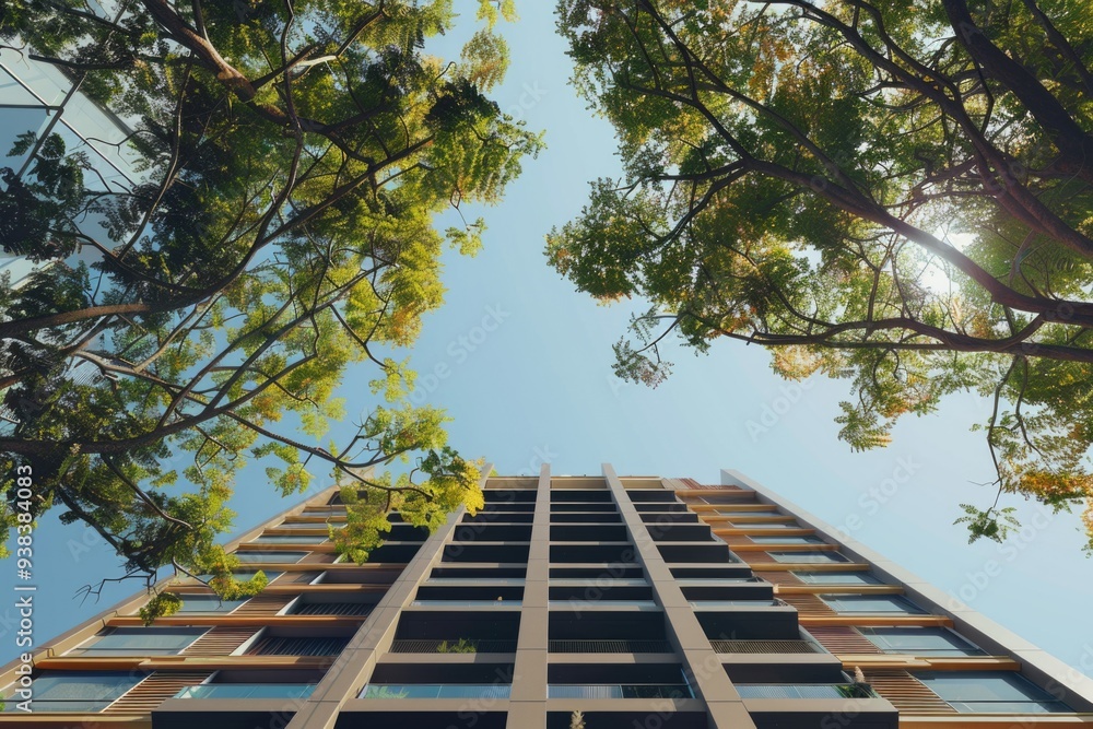 Poster A tall building with numerous windows on multiple floors