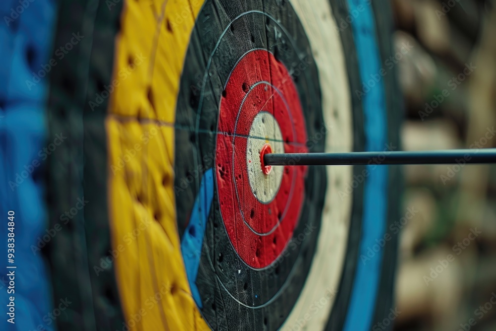 Aufkleber close-up shot of a target with an arrow hit, useful for action and adventure scenes