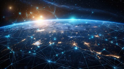 Fototapeta premium Scatter stars in varying sizes and brightness across the background to give the scene depth and make the blue planet appear as part of a vast, starry universe.