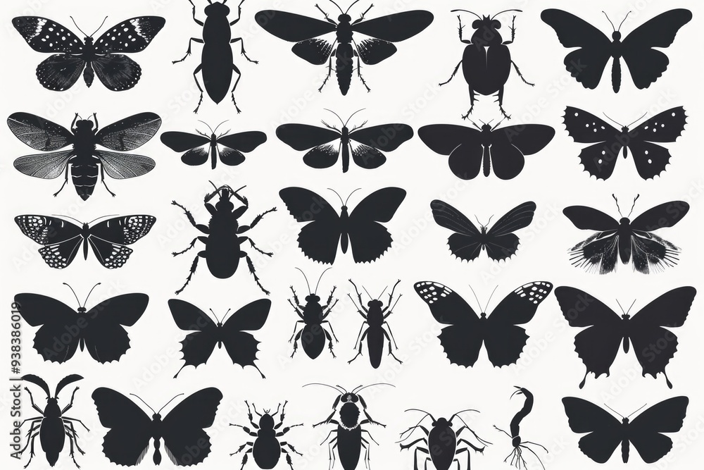 Poster A colorful array of butterflies and various insects on a leaf or branch