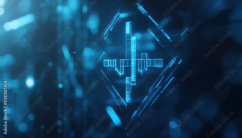 Aufkleber abstract digital visualization with blue lines and shapes representing sound waves in a futuristic e