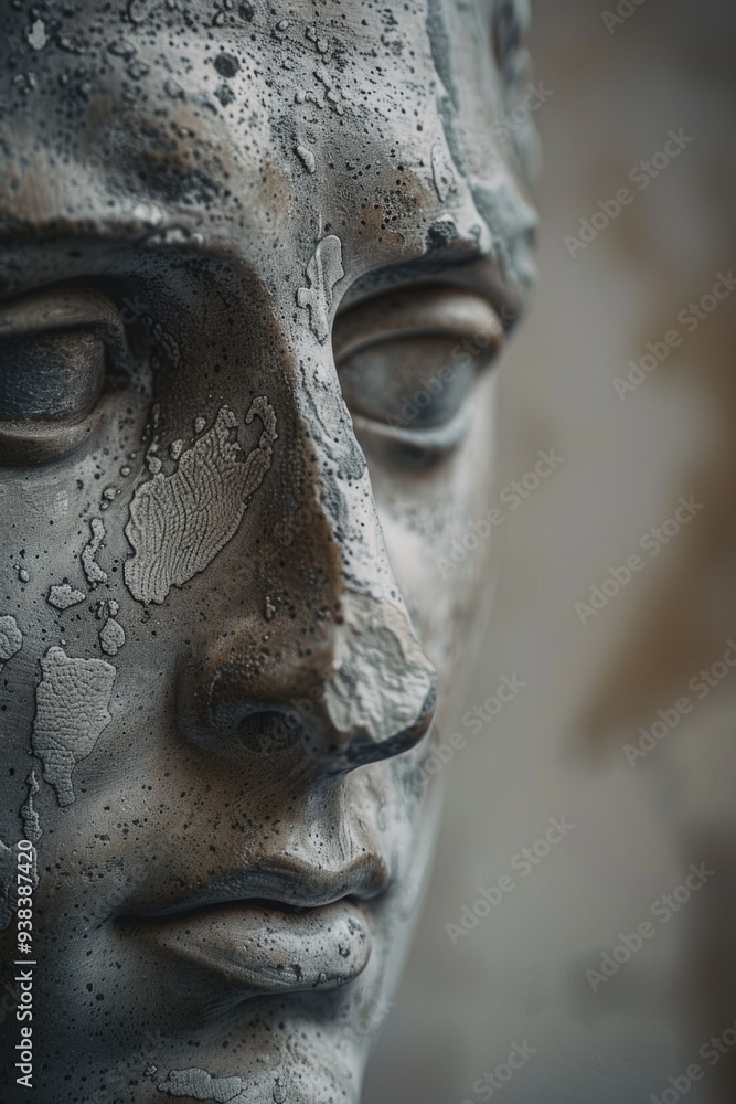 Poster Close-up of a statue featuring a man's face, suitable for use in art or design projects