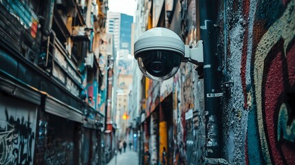Obraz premium Security Camera in a City Alleyway.