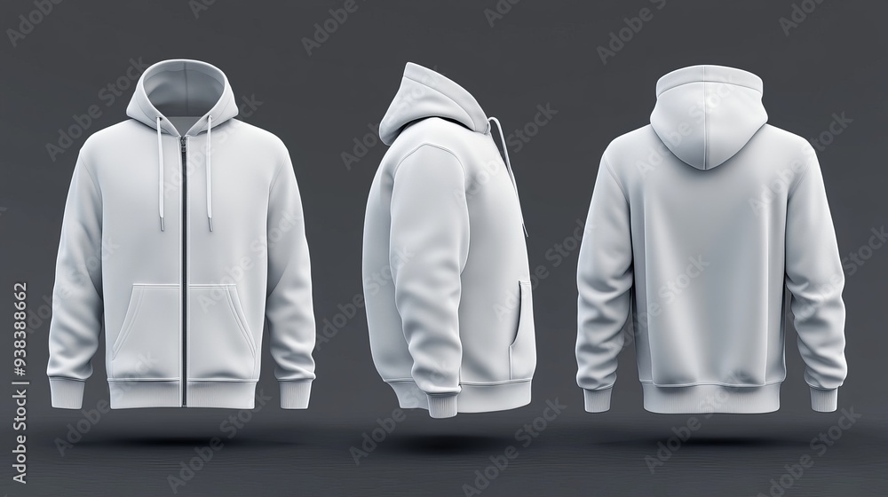 Aufkleber 3d rendering and illustration of a blank hooded sweatshirt mockup with a zipper shown in front side 