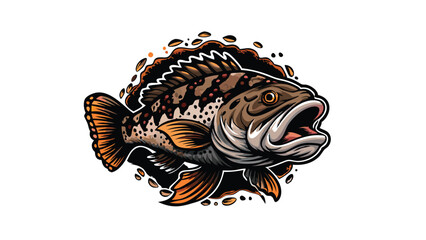 Design a highly detailed vector illustration of a grouper fish with open mouth.