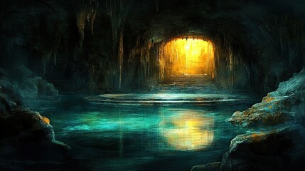 Fototapeta premium A cave with a blue river running through it