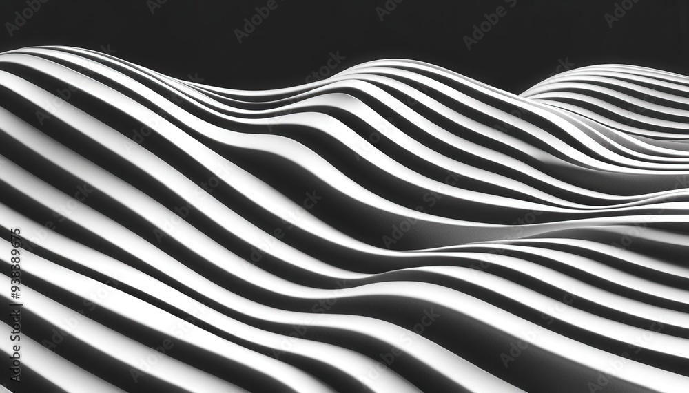 Aufkleber flowing white and black waves create a striking pattern in abstract design against a dark background