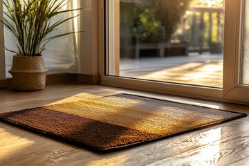 Vibrant Gradient Doormat in Modern Home Entrance with Sunlight Streaming - High-Resolution Detailed Textures and Colors