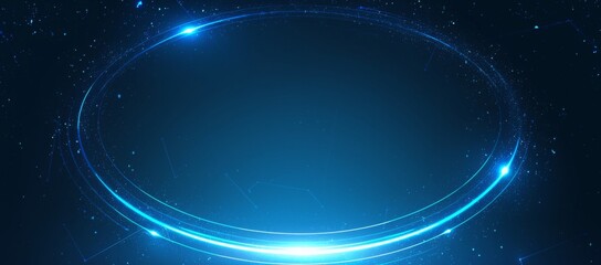 Obraz premium Blue Glowing Light Particles Forming a Circular Frame on Black Background
