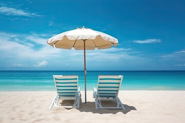 two chairs on sunny beach by the sea, vacations concept