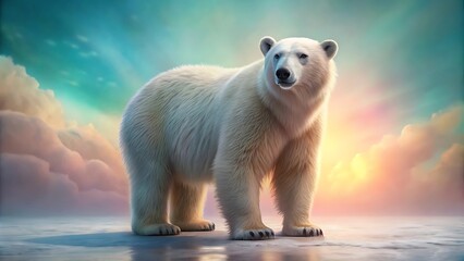 Fototapeta premium A majestic 3D polar bear, set against a soft pastel background, evokes the icy landscapes of the Arctic and the challenges faced by these magnificent creatures in a zoo setting.