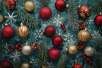 A collection of bright red and shiny gold ornaments for decorating the Christmas tree or gift wrapping