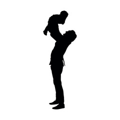 Mother And Son Silhouette. A silhouette of a father and daughter with a white background. Mother lifting up her baby vector silhouette. Mom have fun playing with little son silhouette.