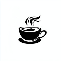 simple minimalist black logo icon of a coffee cup, isolated on white background