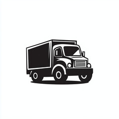 Minimalist monochrome logo of a truck cargo container, isolated on white background symbol clipart icon