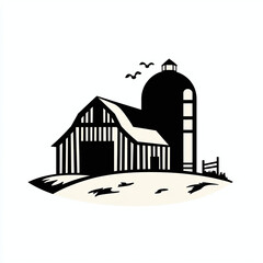 Fototapeta premium Minimalist monochrome logo of a farm barn with a silo, isolated on white background
