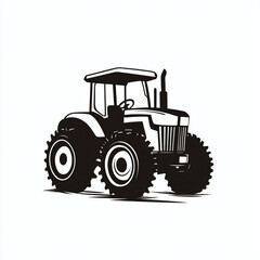Obraz premium Minimalist monochrome logo of a farm tractor with a front loader, isolated on white background, isotype