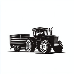 Minimalist monochrome logo of a tractor with a trailer, isolated on white background