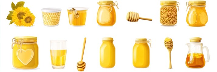 Honey in Various Containers and Serving Styles