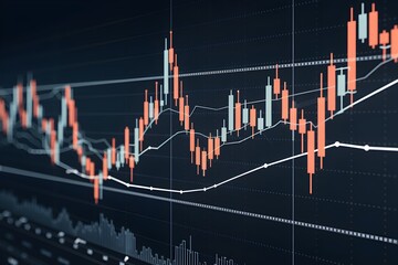 Orange candlestick patterns on dark background, indicating price fluctuations in financial markets