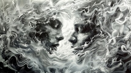 Flowing Together: Monochromatic Ink Art of Two Souls in Harmony