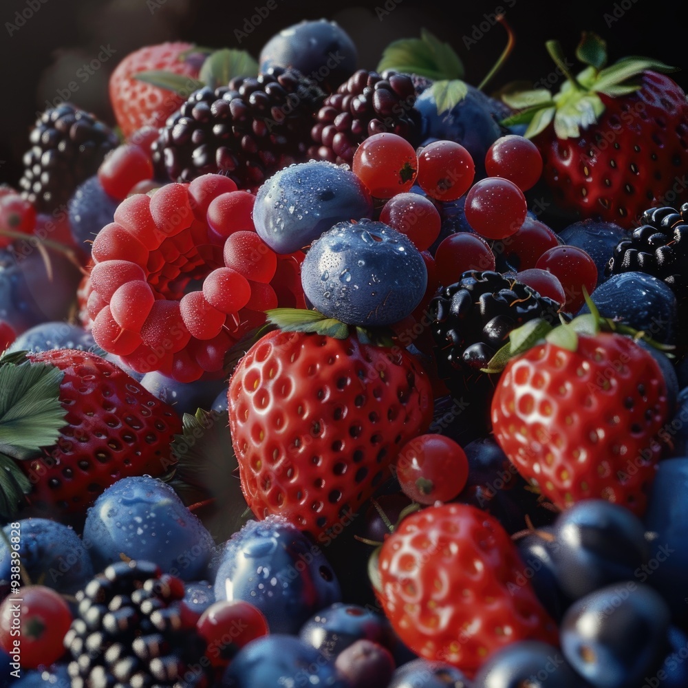 Poster a close-up view of a handful of mixed berries