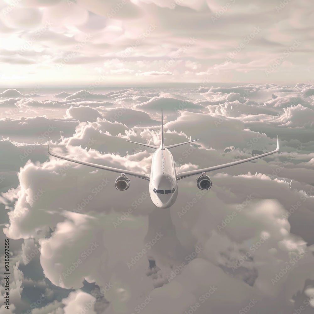Fototapete a plane soaring through the sky with a clear view of the clouds below