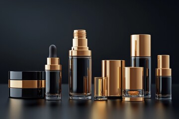 Luxurious cosmetic packaging bottles created with generative AI