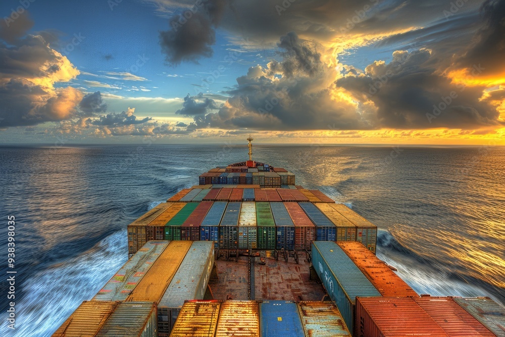 Poster A large container ship sailing in the open ocean