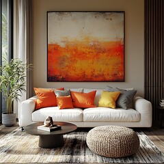 Japandi, Scandinavian interior design of modern living room.

