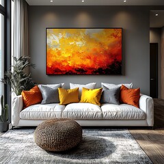 Japandi, Scandinavian interior design of modern living room.
