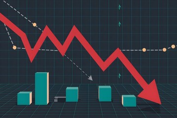 Naklejka premium Red graphical representation with downward arrows, suggesting negative market outlook
