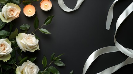 Elegant white roses and candles for a peaceful funeral remembrance space