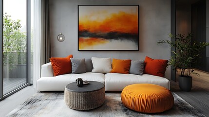 Japandi, Scandinavian interior design of modern living room.


