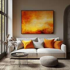 Japandi, Scandinavian interior design of modern living room.


