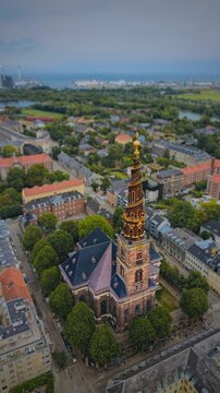 Aerial photo of vor frelser kirke in Copenaghen
