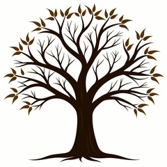 Tree with roots pro branches silhouette vector illustration on white background.