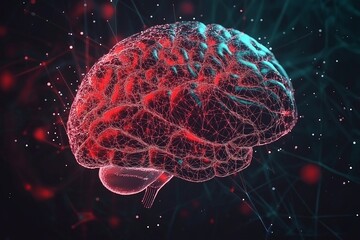 Neural network representation of a brain with connecting nodes and data points