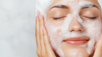 Cleansing the face with a brightening wash, radiant skin, gentle cleansing