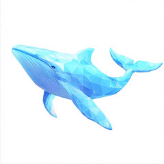 Geometric Polygonal Whale in Minimalistic Style, Abstract Marine Animal Design, Modern Digital Art with Blue Facets and Watercolor Textures, Ocean Wildlife Illustration