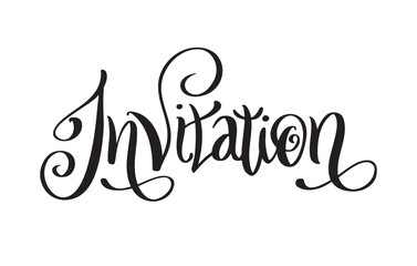 Invitation Curly Lettering Sign. Modern Cute Childish Word. Brush Pen font Expressive vector script. Hand written elegant typeface. Birthday Celebration.