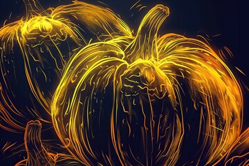 Fototapeta premium Glowing pumpkins with fiery effects. Halloween concept. Copy space