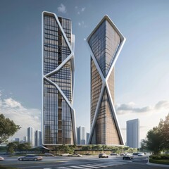 Modern Architectural Design: Twin Towers in a Cityscape