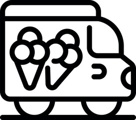 Simple line art icon of an ice cream truck selling frozen treats