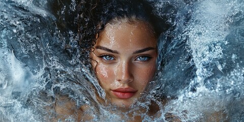 Obraz premium A woman's body surrounded by a cascade of flowing water, symbolizing the cleansing and rejuvenating power of nature.