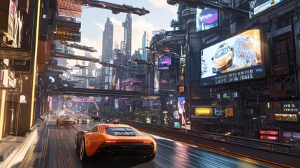 Futuristic Cityscape with Flying Cars