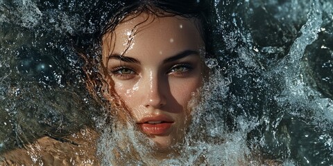 A woman's body surrounded by a cascade of flowing water, symbolizing the cleansing and rejuvenating power of nature.