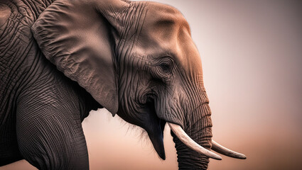 close-up of a large elephant, against a desert background