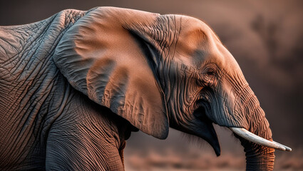 close-up of a large elephant, against a desert background